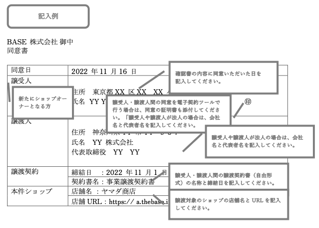 BASE同意書記入例