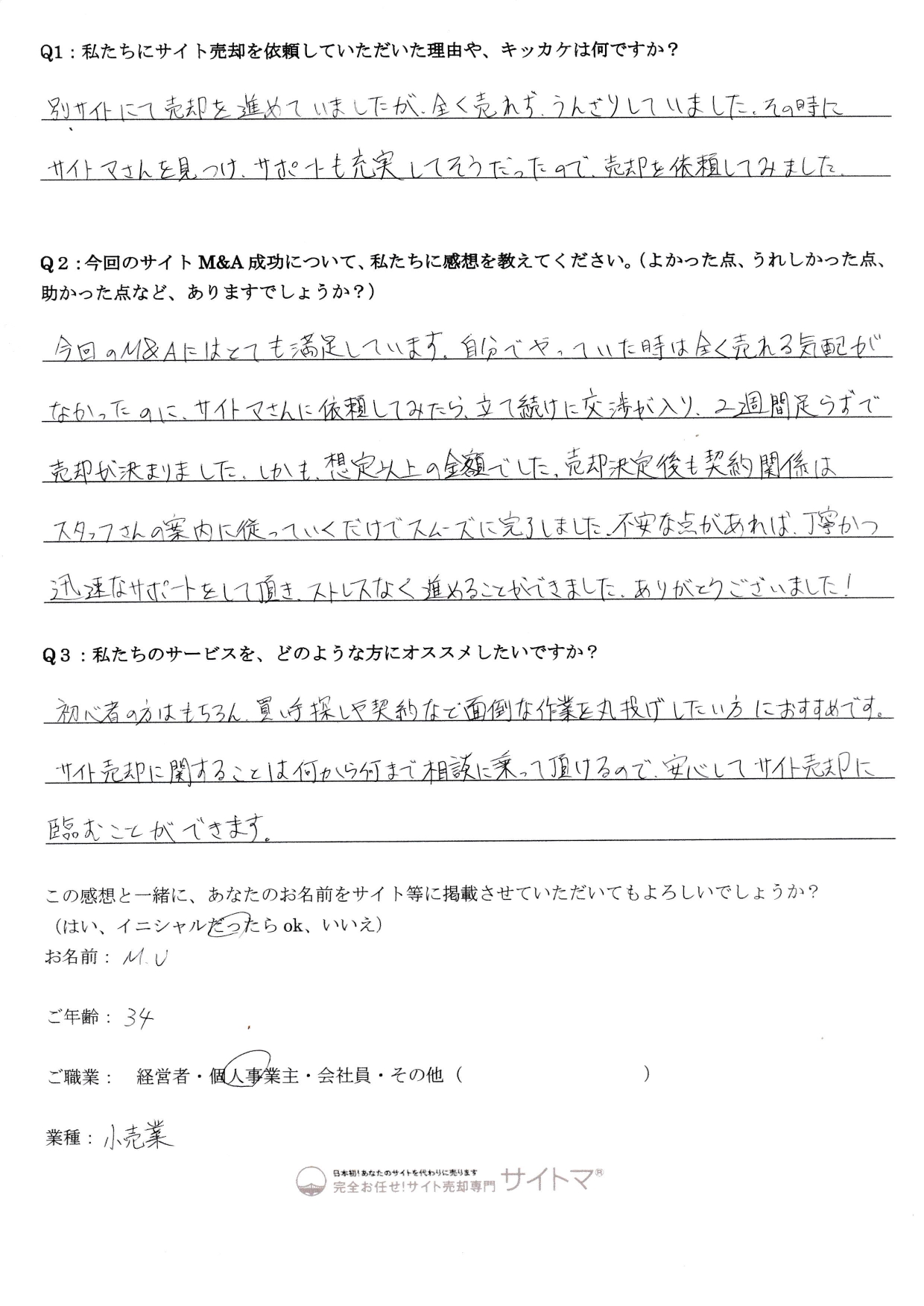 立て続けに交渉が入り、2週間足らずで売却が決まりました！ - サイトマ